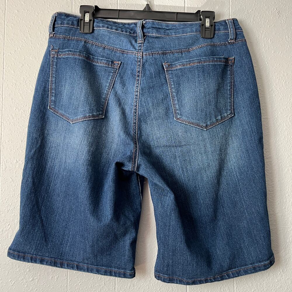 Indigo Girls Bermuda Shorts Size 14 Embroidered Dark Wash Whiskered Stretch Boho - Picture 4 of 11